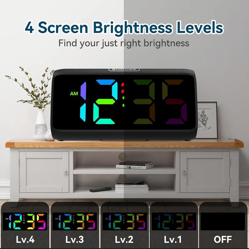 Loud Alarm Clock for Heavy Sleepers, RGB Alarm Clocks for Bedrooms Seniors Kids, Plug in Digital Clock with 5 Dimmers, 2 Alarms, 4 Volumes and Snooze