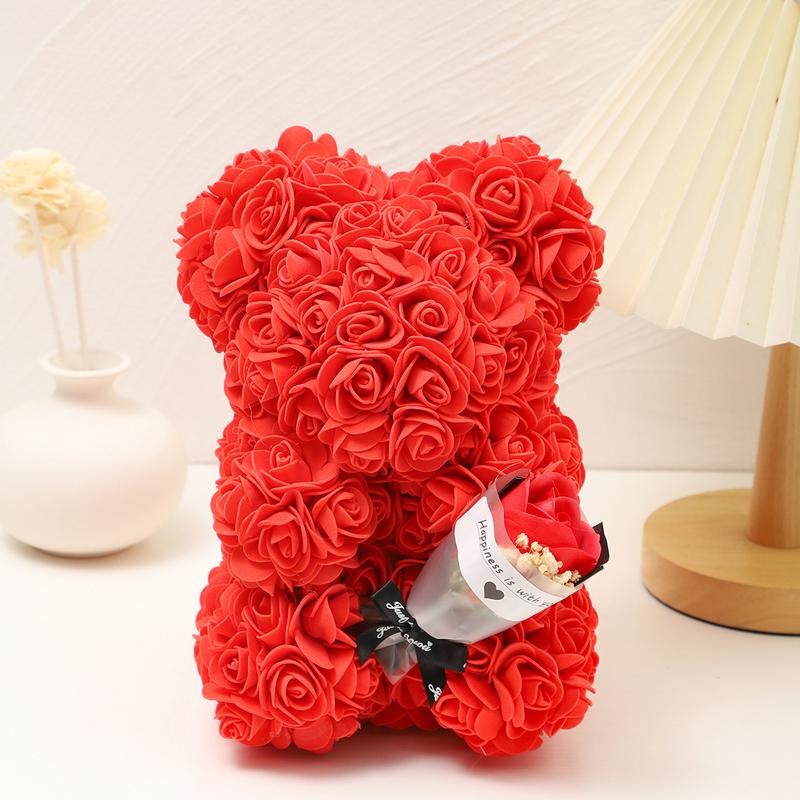 Christmas artificial rose bear, 1 romantic artificial flower bear, anniversary gift, birthday, Mother's Day FEt Hanyeah Dream Home Decor Decorative