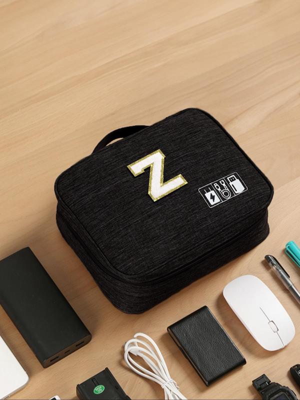 Letter Pattern Travel Organizer, Multi-functional Data Cable Storage Bag, Digital Product Storage Bag, Charger Storage Bag, Mobile Power Headphone Storage Bag