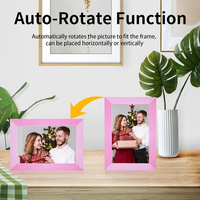 FRAMEO 10.1 Inch Smart WiFi Digital Photo Frame 1280x800 IPS LCD Touch Screen, Auto-Rotate Portrait and Landscape, Built in 32GB Memory, Digital Picture Frames Load from Phone-Pink