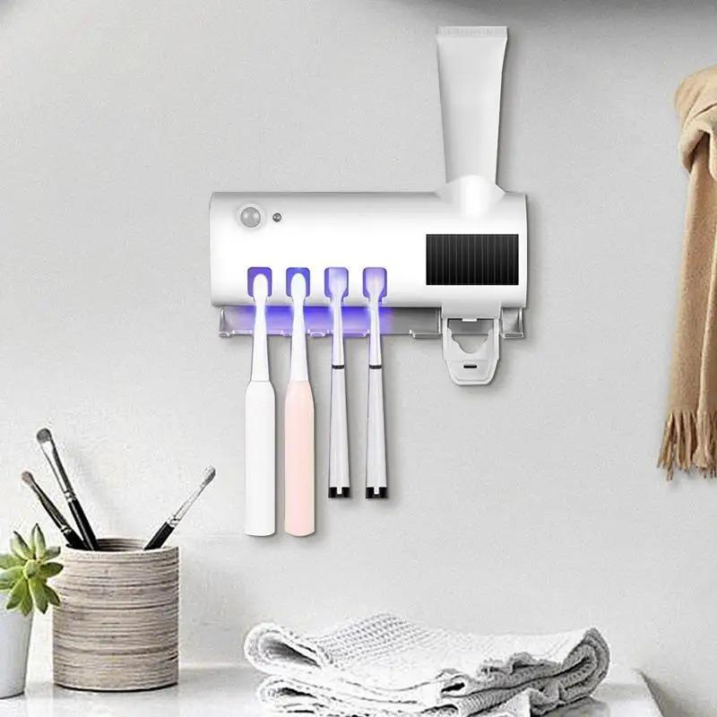 Toothbrush Holder Automatic Toothpaste Dispenser Set Dustproof Sticky Suction Wall Mounted Toothpaste Squeezer for Bathroom