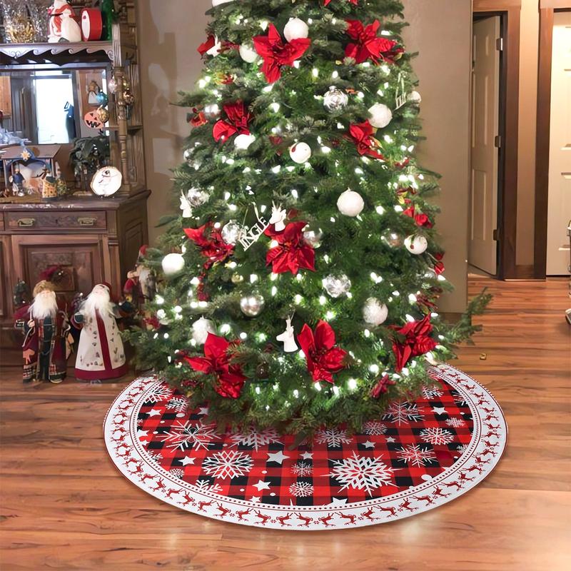 92CM Christmas Tree Skirts Snowflakes Red Fleece Mat,Navidad Plush Skirt Xmas Tree Fur Base,Santa Merry Christmas Decoration New Year Party Decor tree skirt