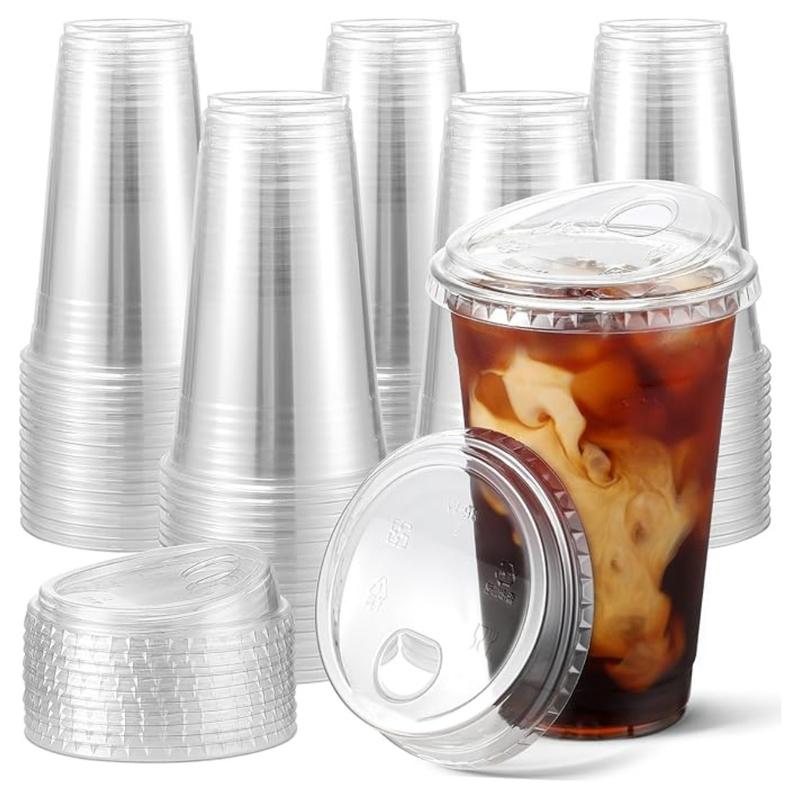 100 Sets of 20oz Crystal Clear Plastic Cups With Straw less Sip-Lids Smoothies Pet Christmas Gifts, Christmas Décor, Thanksgiving Gift Disposable cups