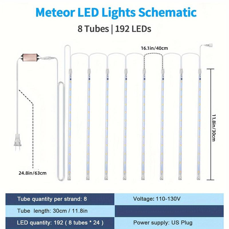 Falling Rain Light for Christmas, Waterproof 8 Tube LED Falling Rain Lights For Outdoor Christmas Tree & Holiday Decorations