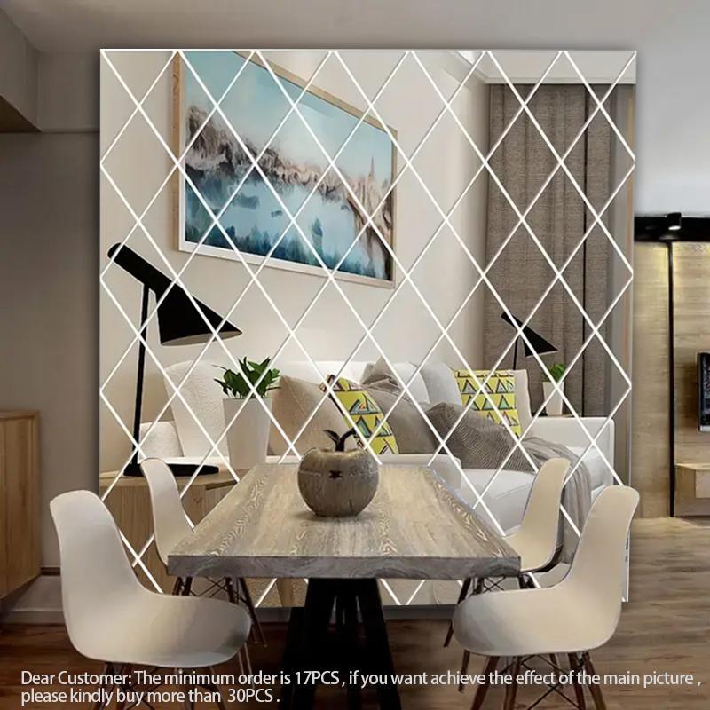 Geometric Pattern Wall Decorative Sticker for Dressers, 17pcs 3D Mirror Summer Wall Tiles Sticker, DIY Acrylic Wall Art Decal for Bedroom Living Room Decor