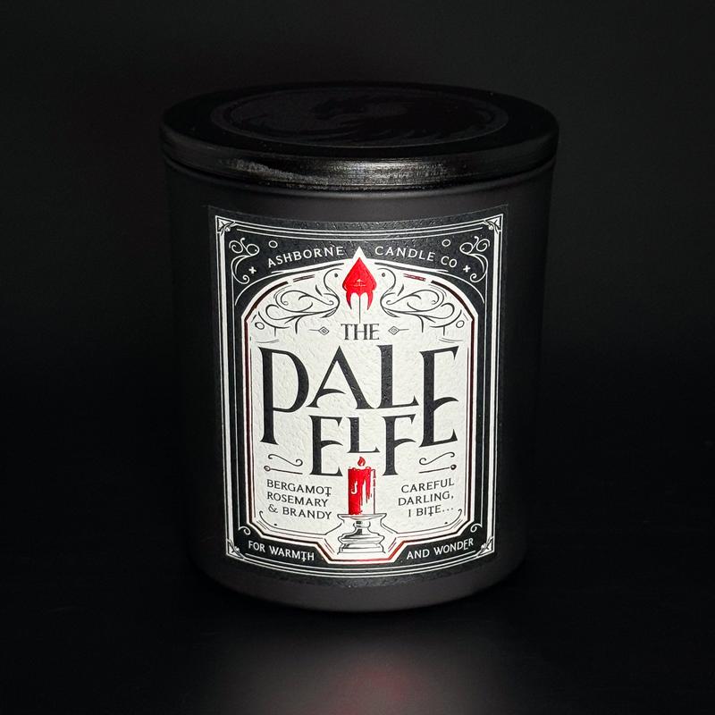 The Pale Elf - 8oz Scented Candle - Rosemary, Bergamot, Brandy - Natural Coconut Wax - 35 h Burn Time - Premium Foil Label - Gaming Aroma Dark Decor