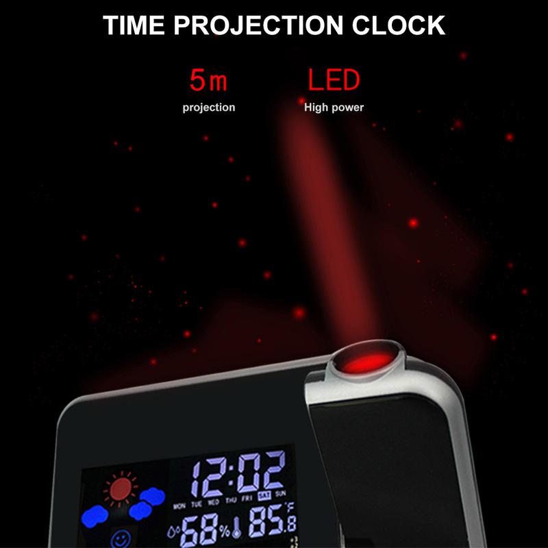 Digital Alarm Clock Projection Clock with Indoor Thermometer Hygrometer USB Charging Digital Projection Alarm Clock with Snooze Function Battery Operated Backup Dual Alarm Clocks for Bedroom Heavy Sleeper Kid Elder Decor