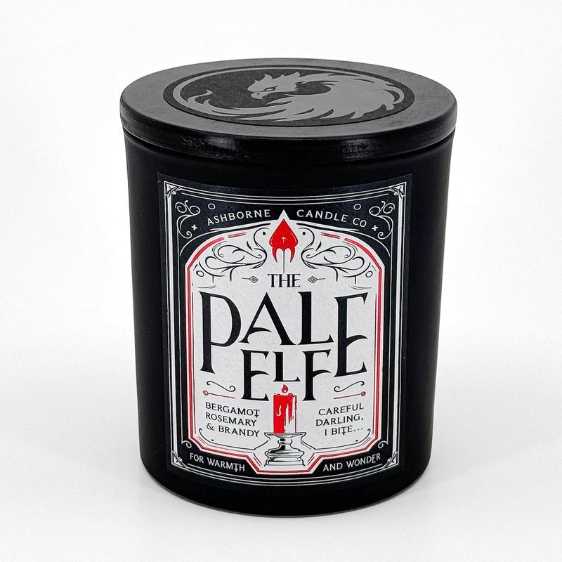 The Pale Elf - 8oz Scented Candle - Rosemary, Bergamot, Brandy - Natural Coconut Wax - 35 h Burn Time - Premium Foil Label - Gaming Aroma Dark Decor