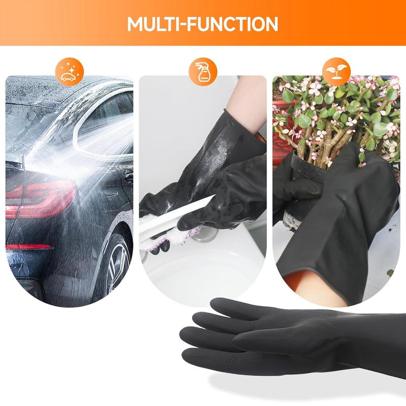 Heavy-Duty Thick Rubber Cleaning Gloves - 3 Pairs of Extra-Large Black Reusable  Non-Slip Gloves for Dishwashing and Kitchen Cleaning