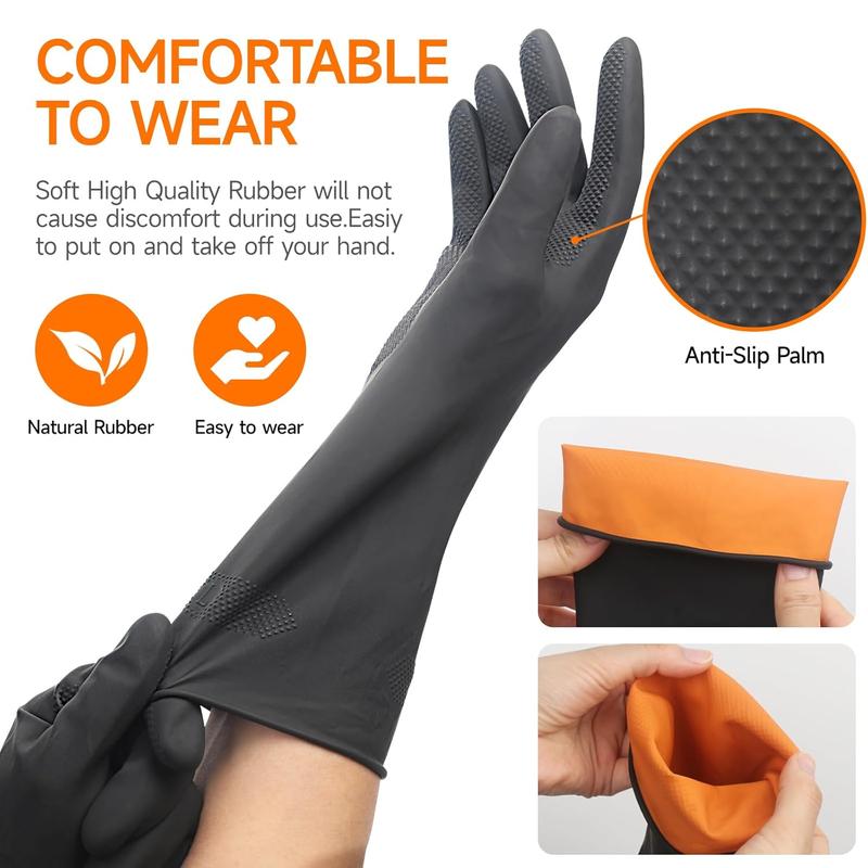 Heavy-Duty Thick Rubber Cleaning Gloves - 3 Pairs of Extra-Large Black Reusable  Non-Slip Gloves for Dishwashing and Kitchen Cleaning