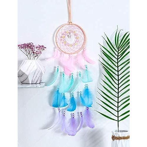 Dream Catcher Wall Decor, Handmade Dream Catcher with LED Light, Colorful Feather Decor,