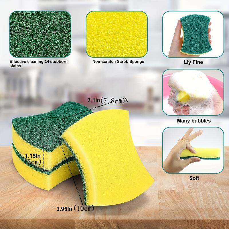 8 16 32pcs, Multifunctional Cleaning Sponge, Double-Sided Scouring Pad For Household Cleaning, Dishwashing Sponge, Premium Kitchen Sponge.