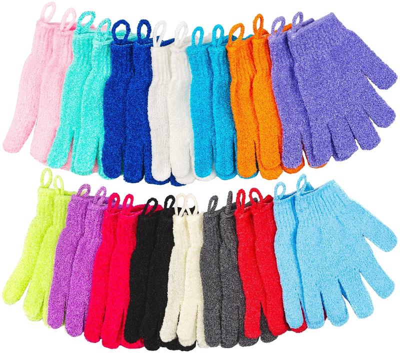 30 Pcs Exfoliating Gloves for Shower, 15 Colors Body Exfoliator Glove with Hanging Loop, Scrub Exfoliate Glove Mitt Bath Face Spa Hand Scrubber Wash Deep Scrubbing Dead Skin for Women Men