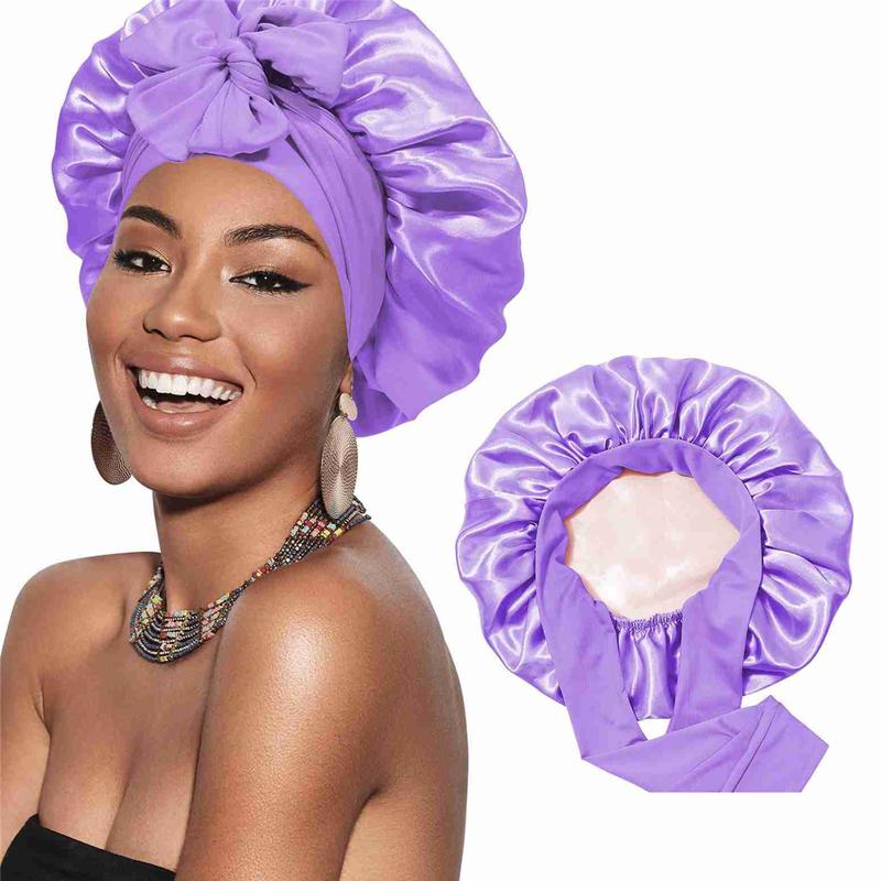 Double Layer Satin Sleep Cap with Elastic Tie - Silk-Like Texture Sleep Cap for Women, Suitable for Curly and Straight Hair, Reversible Satin Sleep Bonnet