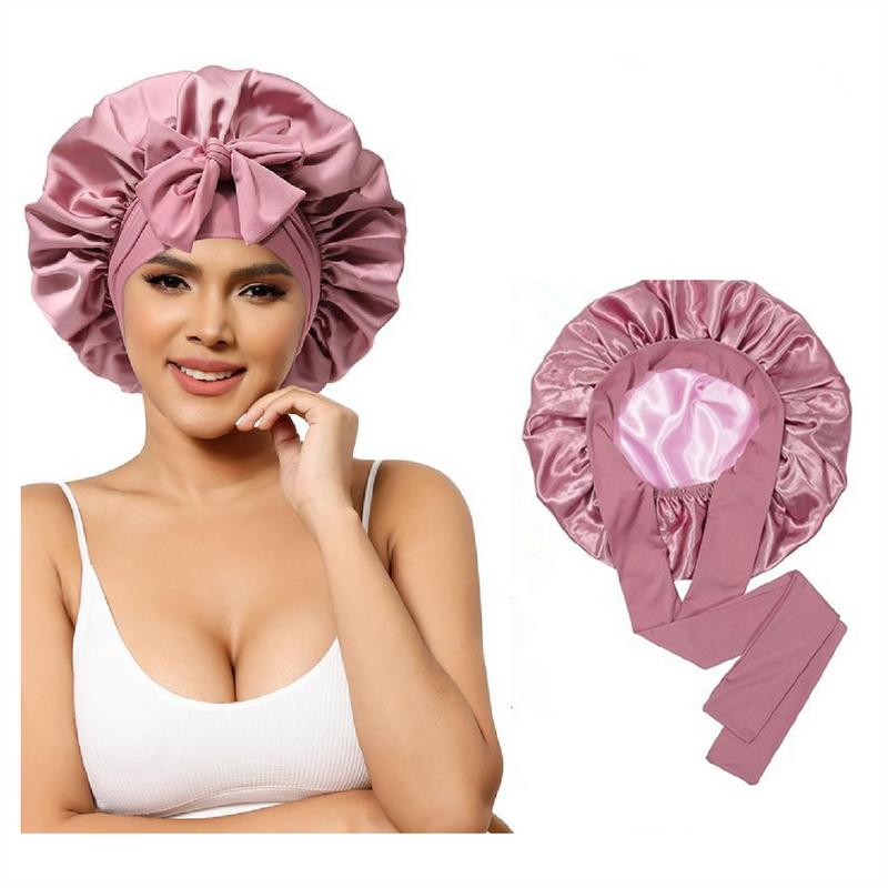 Double Layer Satin Sleep Cap with Elastic Tie - Silk-Like Texture Sleep Cap for Women, Suitable for Curly and Straight Hair, Reversible Satin Sleep Bonnet