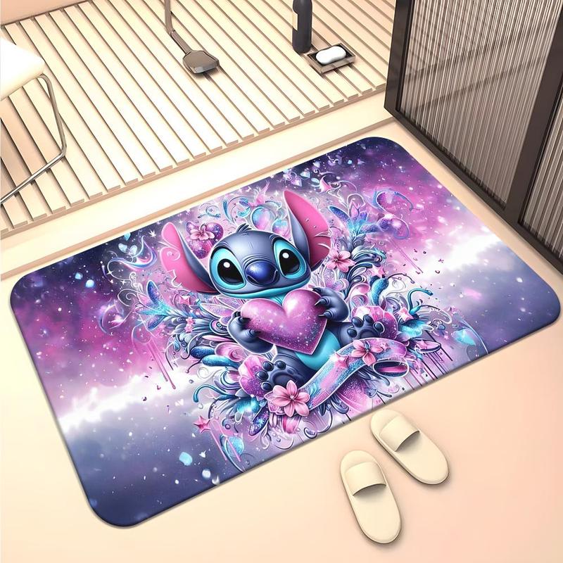 Cartoon Stitch Pattern Bathroom Mat, Non-slip Soft Floor Mat, Rectangle Home Decor Rug for Living Room Bedroom Bathroom