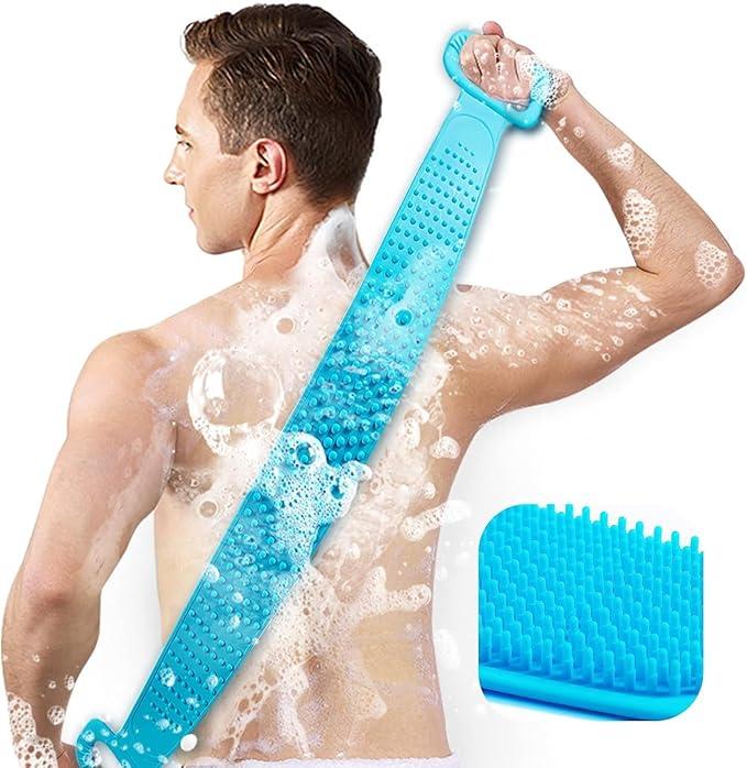 Silicone Back Scrubber for Shower, Double-Sided Back Exfoliator Body Scrub Towel, Exfoliating Washcloth Bath Tool for use in Shower, to Clean Skin for  Men and Women