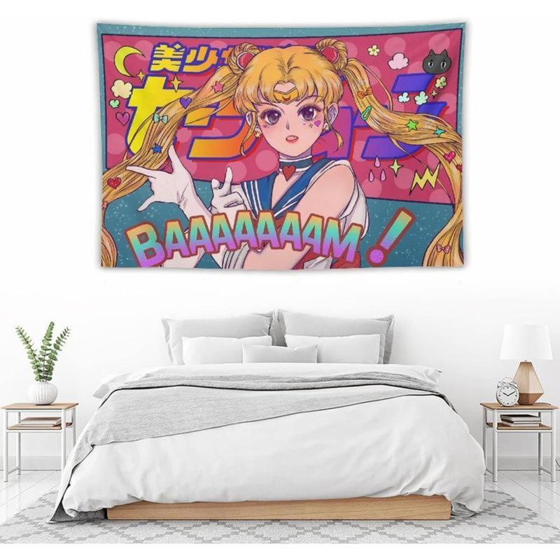 Christmas 2024 Ornament - Japanese Anime Kawaii Tapestry Sailor-M Tapestry Moon Pink Tapestry Cute Art Tapestry Poster Wall Hanging Curtain Decor Bedroom Home Living 60x40in