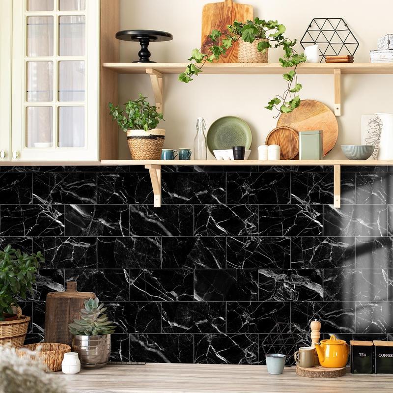 Room Decor Marble Pattern Wall Sticker, 16pcs 32pcs Peel & Stick Wall Decal, Waterproof Decorative Sticker for Home Kitchen Bathroom, Wall Decor, Home Decor Tiles Sticker, Dorm Essentials, Men Gifts