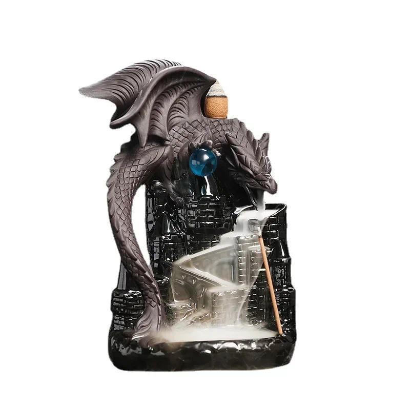 Creative Dragon & Castle Design Incense Burner, 2 Counts set Backflow Incense Burner, Aromatherapy Censer for Home Fragrance