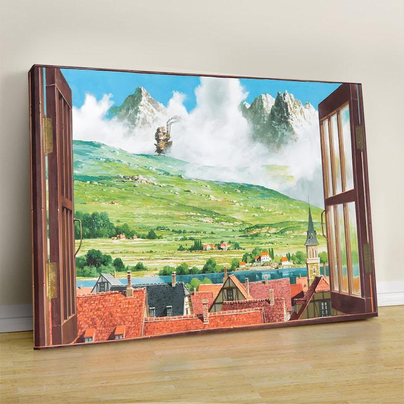 Howl's Moving Castle Poster, Hayao Studio, Castle Poster, How Castle Moving Window Picture, Anime Wall Art Decor Room