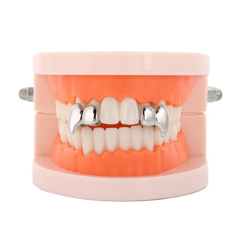 Vampire Teeth Costume - gold and silver vampire dentures grill decoration, used for cosplay party props Halloween party costume