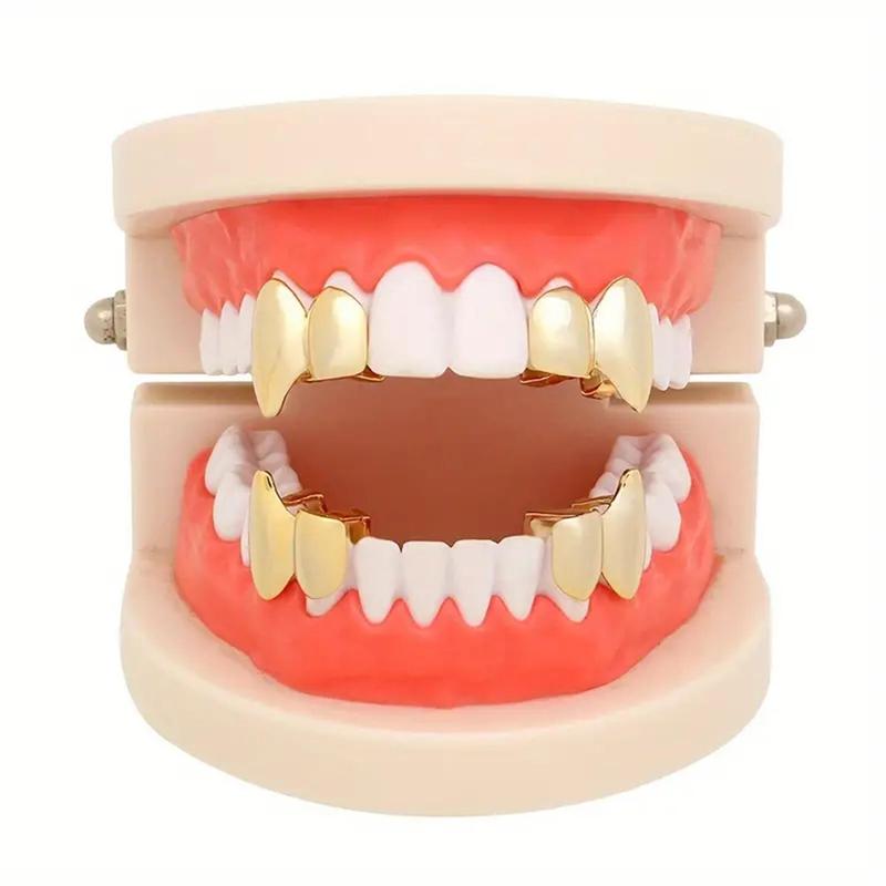 Vampire Teeth Costume - gold and silver vampire dentures grill decoration, used for cosplay party props Halloween party costume