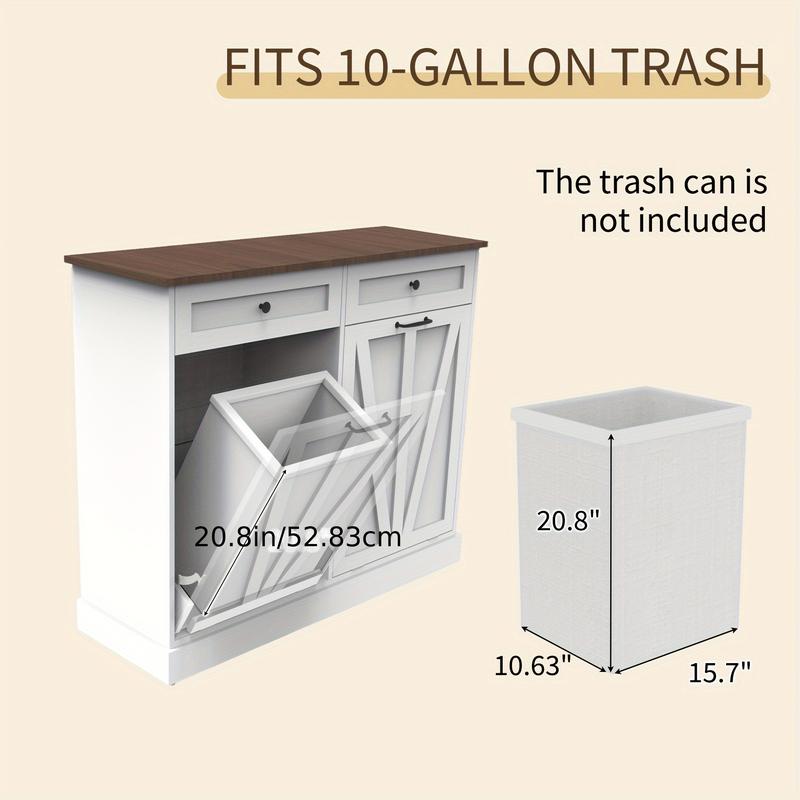 Kitchen Trash Can 20 Gallon, Double Tilt Out Trash Can Cabinet With Drawers, Hidden Trash Can Cabinet, Garbage Can Cabinet, Recycling Storage Cabinet For Kitchen, Dining Room, Laundry, Bathroom