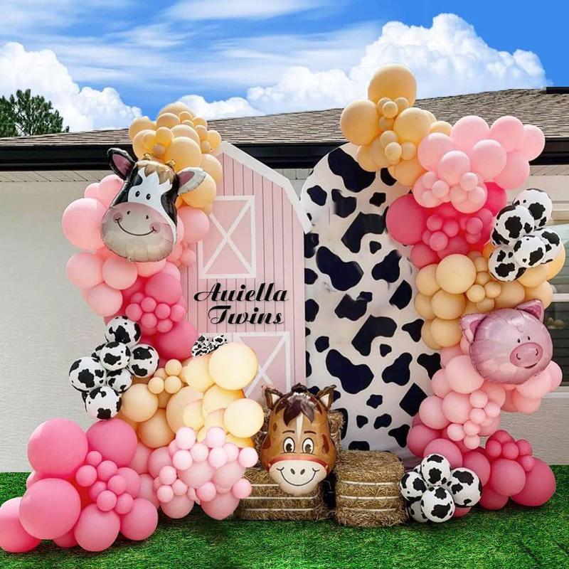 Farm Cow Animal Theme Balloon Garland Arch Set, 130pcs set Party Balloon Arch, Birthday Party Prom Decoration, Super Bowl Party Decor Supplies, Mean Girls Decorations