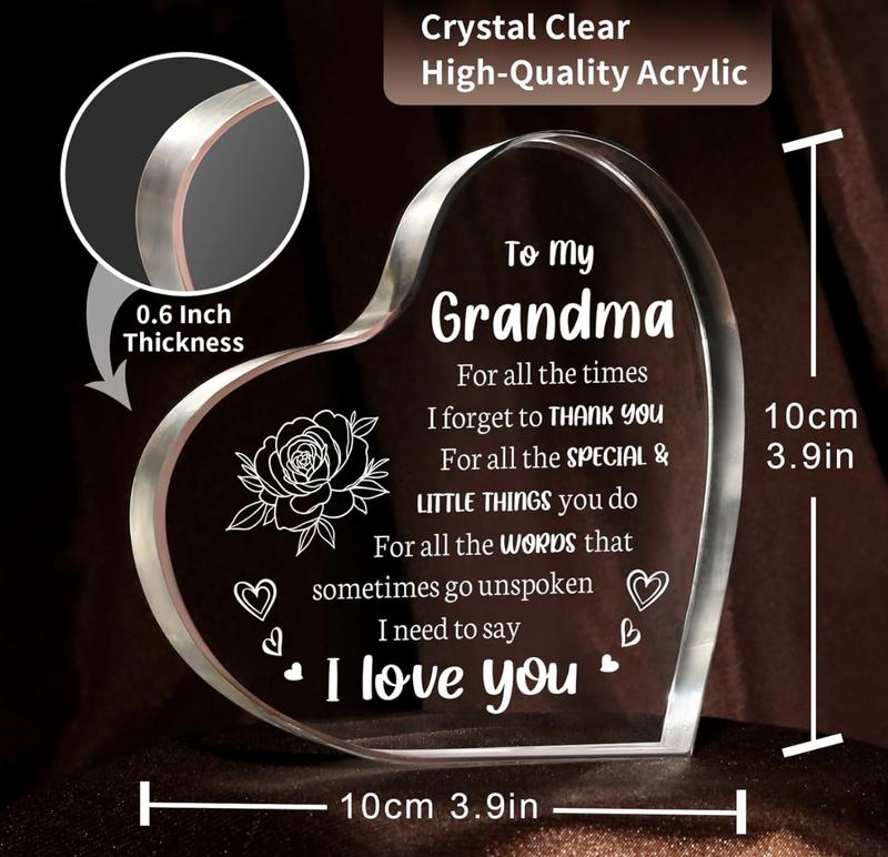 Gifts To My Grandma Acrylic Heart Keepsake, Mothers Day Gifts Plaques Acrylic Grandma Birthday Gifts from GrandDaughter, Gifts for Grandma Grandmother