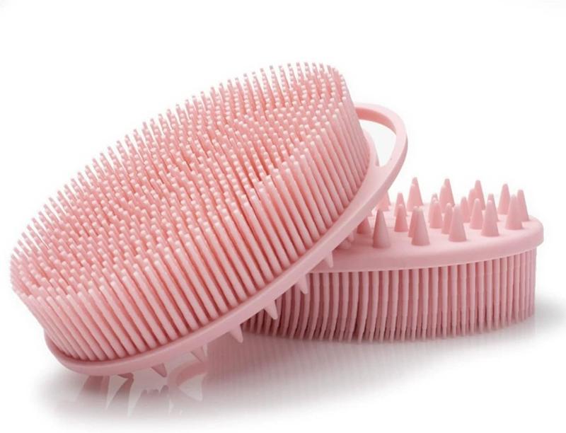 Silicone Body Brush,  Body Scrubber, Silicone Body Scrubber Loofah, Silicone Bath Brush, Soft  Body Bath Shower Scrubber Brush for  and Adults All Kinds of Skin (Pink)