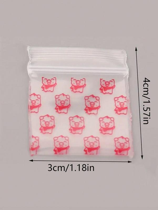 100PCS Pink Piggy Print Ziplock Bag Small Plastic Zipper Bag Portable Packaging for Storing Snacks Cards Jewelry Bag and Other Small Items