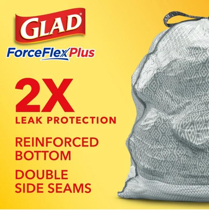 ForceFlexPlus XL Kitchen Drawstring Trash Bags, 20 Gallon, Fresh Clean, 80 Count