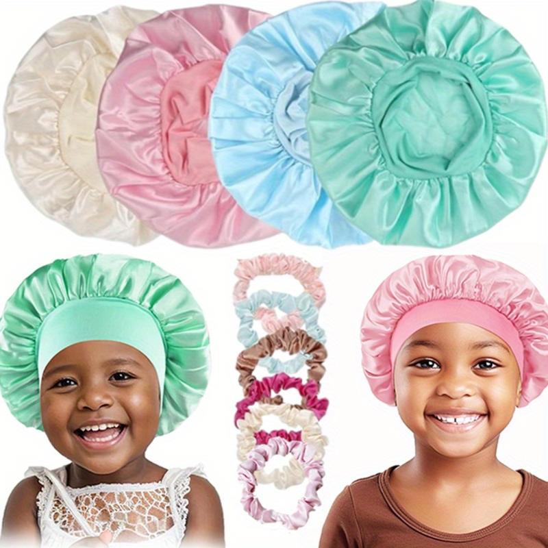 4 Pieces Adjustable Soft Children's Sleep Cap, with 6 Hair Ring, Cartoon Elasticated Shower Caps for Children