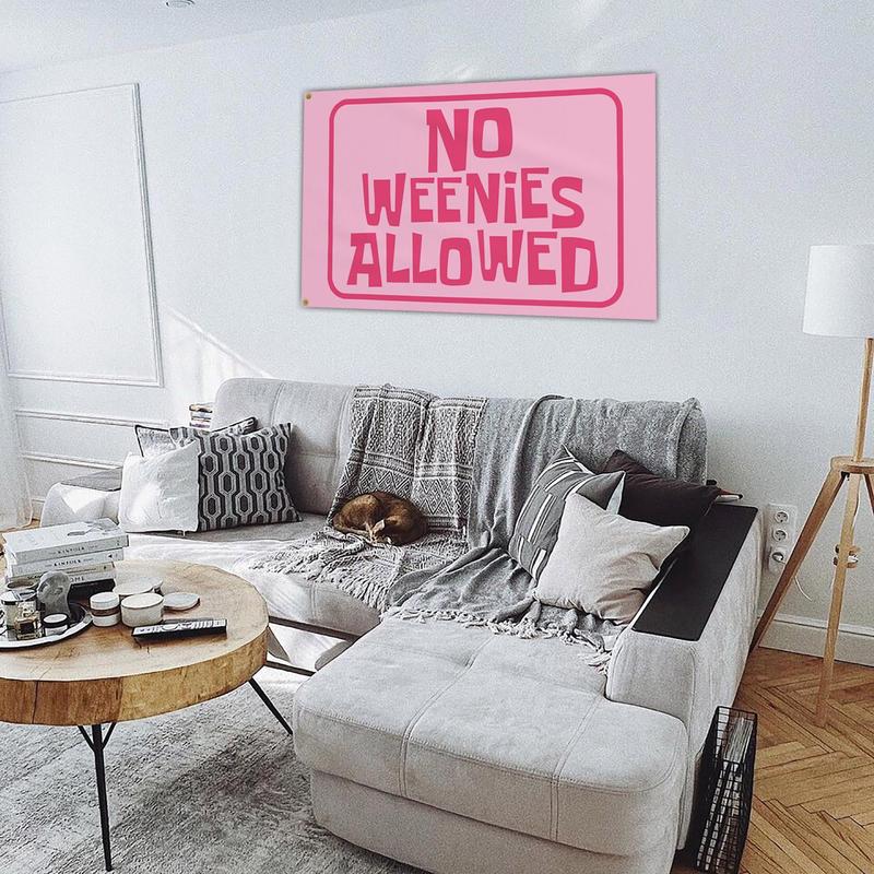 No Weenies Allowed Flag Tapestry Pink Funny Flags for Teen Girls Room Bedroom College Dorm Meme Flags Man Cave Wall Art Decor Banner Gifts for Outdoor Indoor Party Decorations