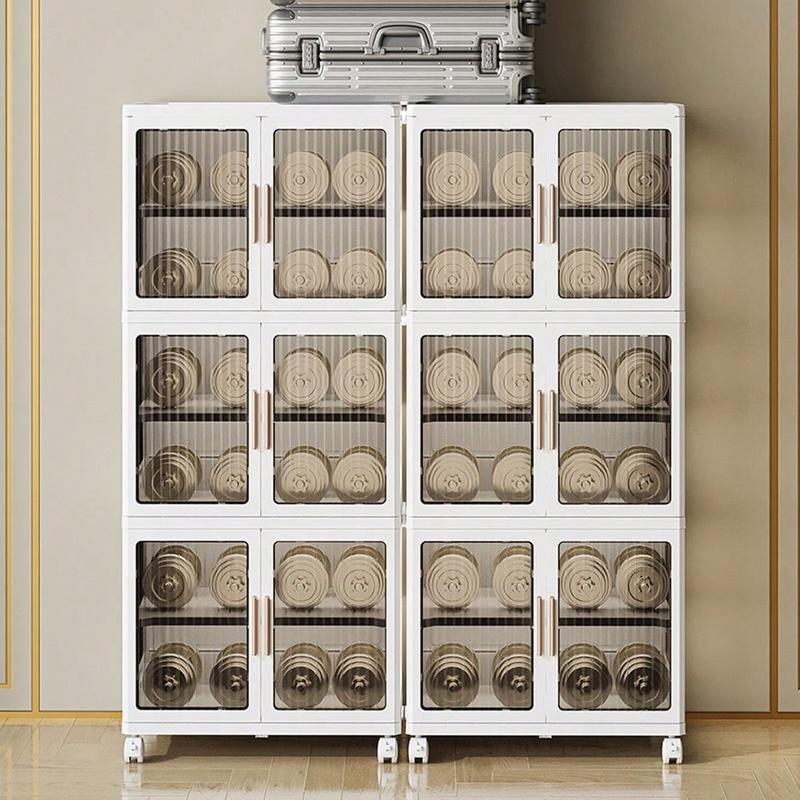 LDECO Large Shoe Storage Shoes Rack With Wheel Portable Home Organizers Containers Bins With Lids Clear Door For Closet Boots Sneaker Boxes Cabinet