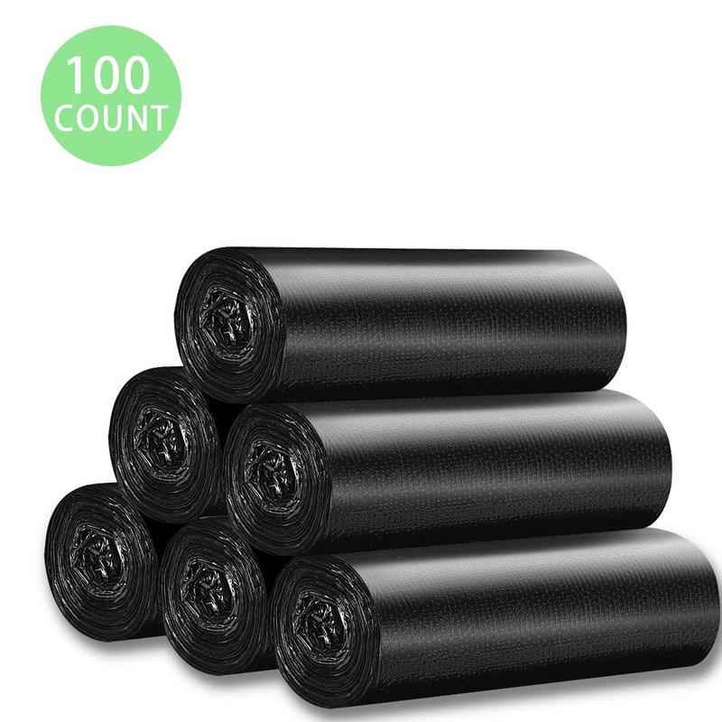 Kitchen Garbage Bags and Black Trash Bag, 100 Counts 4 Gallon 45x60Cm Kitchen Trash Bags with Handles for Bathroom Trash Bags, Small Trash Bags, Contractor Bags (100pcs Black 45x60CM) Plastic