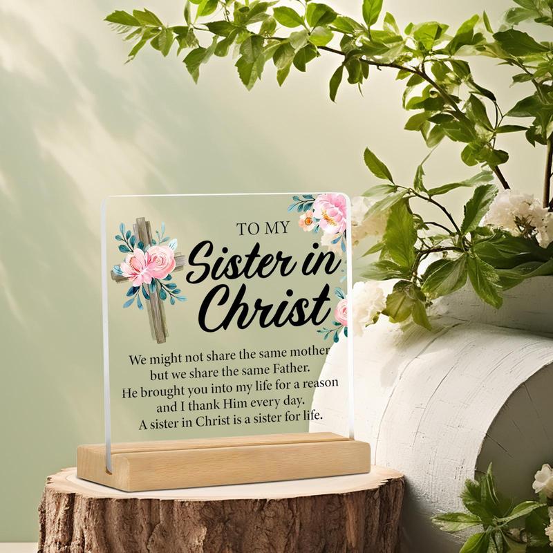 Christian Sister Gift, 1 Count Clear Acrylic Desktop Decoration Sign, Home Decor Supplies, Inspirational Gift for Sister