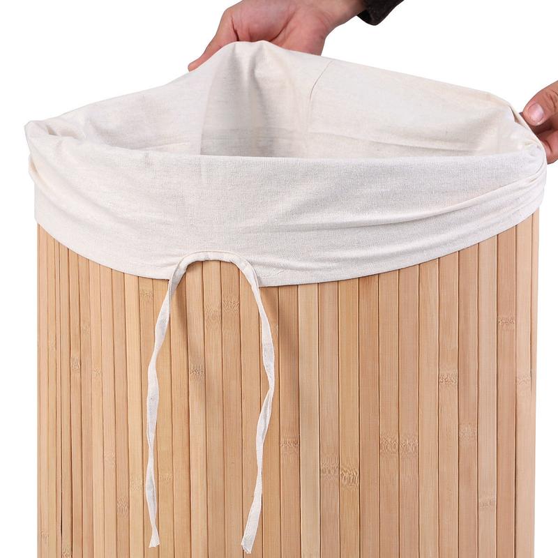 FestivalJoy-Corner Bamboo Hamper Laundry Basket Cotton Organiser