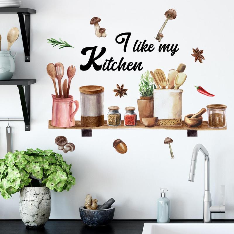 Kitchen Utensil Graphic Decorative Sticker, 1 Set DIY Removable Wall Sticker, Self Adhesive Wall Decor, Kitchen Decor, for Room Decor