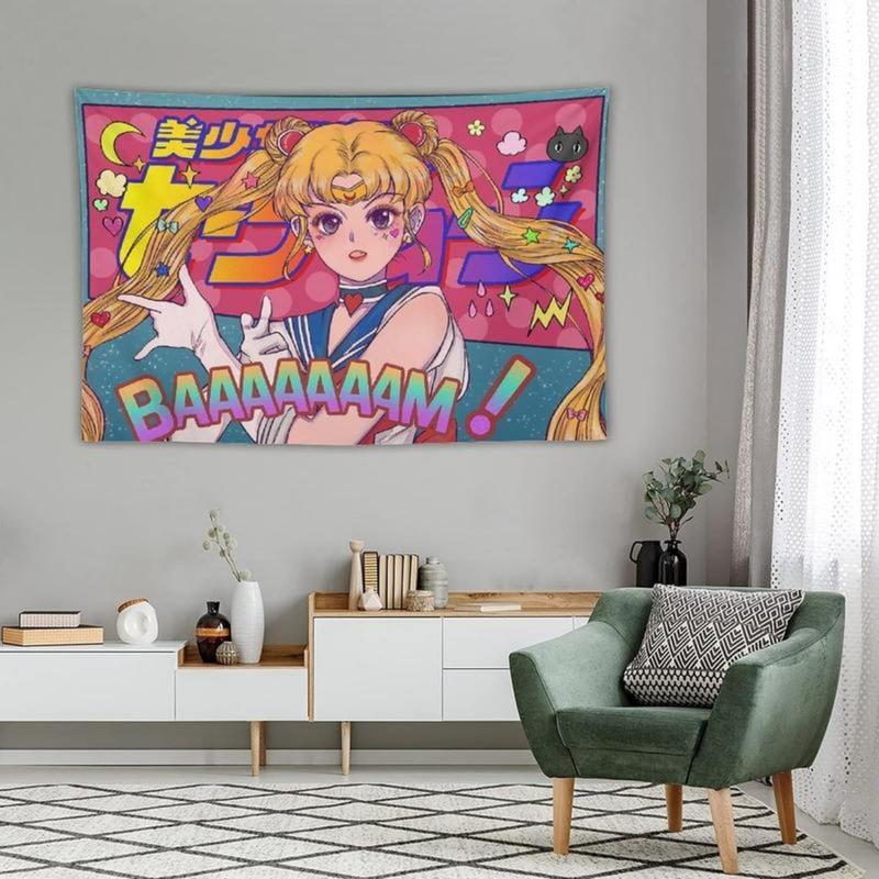 Christmas 2024 Ornament - Japanese Anime Kawaii Tapestry Sailor-M Tapestry Moon Pink Tapestry Cute Art Tapestry Poster Wall Hanging Curtain Decor Bedroom Home Living 60x40in