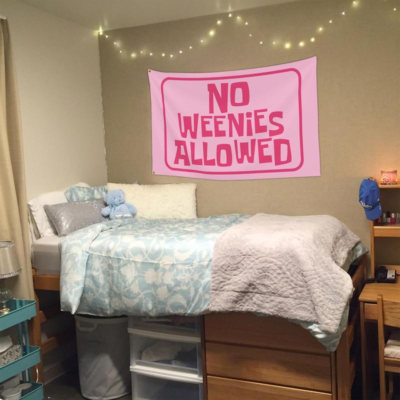 No Weenies Allowed Flag Tapestry Pink Funny Flags for Teen Girls Room Bedroom College Dorm Meme Flags Man Cave Wall Art Decor Banner Gifts for Outdoor Indoor Party Decorations