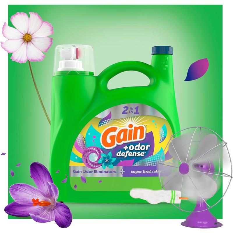 Gain + Odor Defense Liquid Laundry Detergent, Super Fresh Blast Scent, 107 Loads, HE Compatible Gain