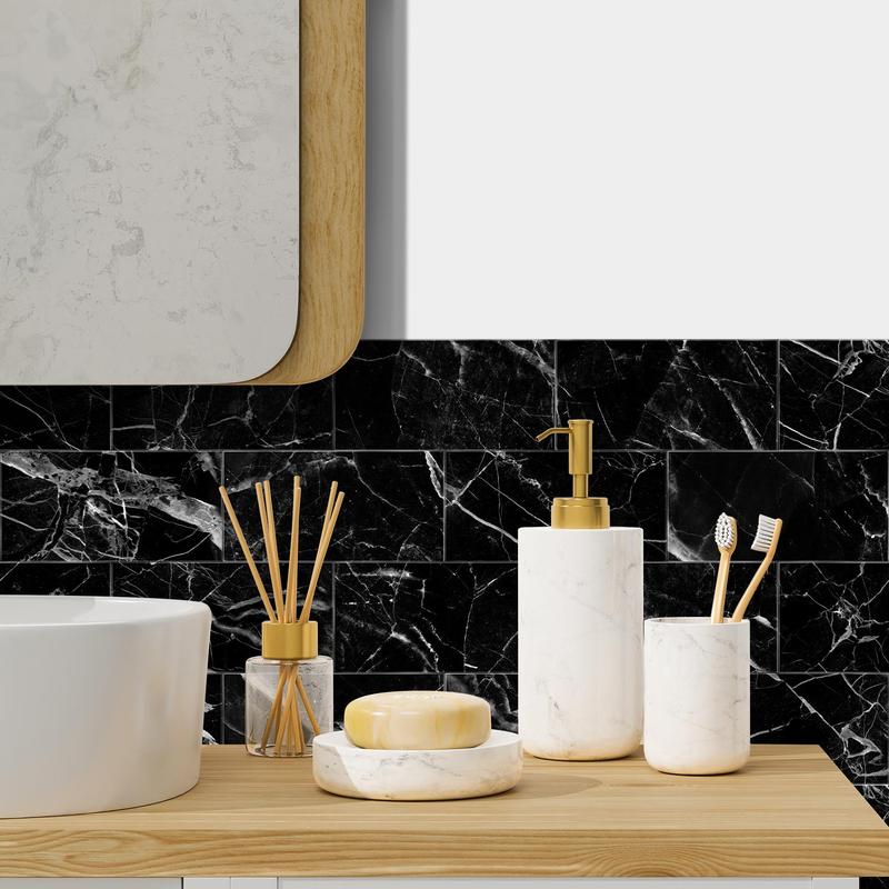 Room Decor Marble Pattern Wall Sticker, 16pcs 32pcs Peel & Stick Wall Decal, Waterproof Decorative Sticker for Home Kitchen Bathroom, Wall Decor, Home Decor Tiles Sticker, Dorm Essentials, Men Gifts