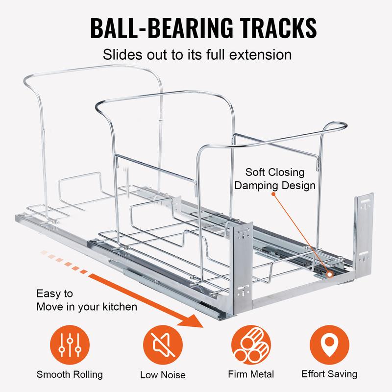 VEVOR Pull-Out Trash Can, 35Lx2 Double Bins, Under Mount Kitchen Waste Container with Slide and Door Mounting Kit, 110 lbs Load Capacity Heavy Duty Garbage Recycling Bin for Kitchen Cabinet, Sink Smooth