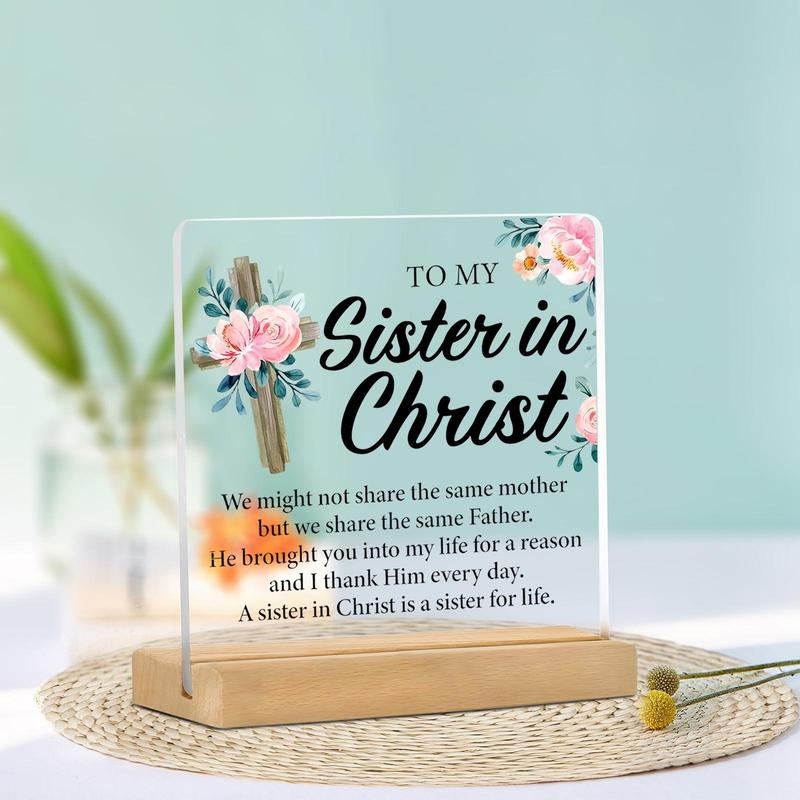 Christian Sister Gift, 1 Count Clear Acrylic Desktop Decoration Sign, Home Decor Supplies, Inspirational Gift for Sister