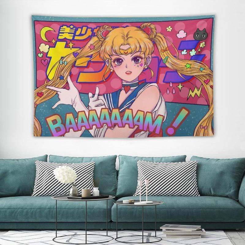 Christmas 2024 Ornament - Japanese Anime Kawaii Tapestry Sailor-M Tapestry Moon Pink Tapestry Cute Art Tapestry Poster Wall Hanging Curtain Decor Bedroom Home Living 60x40in