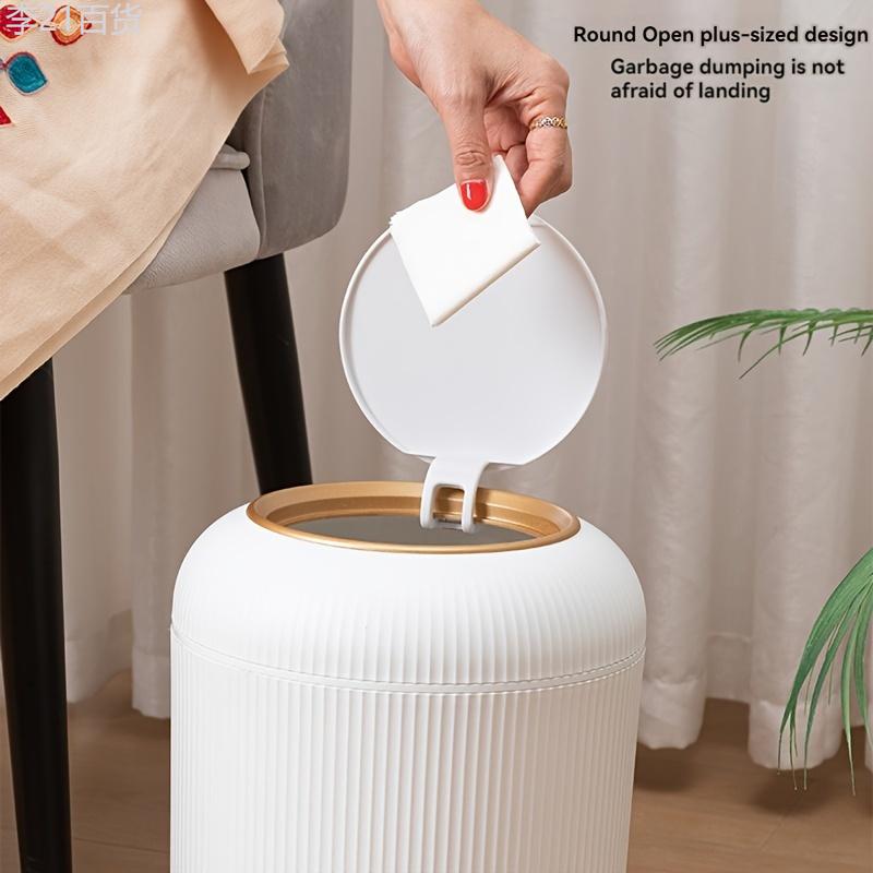 Elegant Large-Capacity Trash Can with Lid - Durable Plastic, Round Design for Living Room, Kitchen, Bedroom, Bathroom - Stylish Home Storage Solution