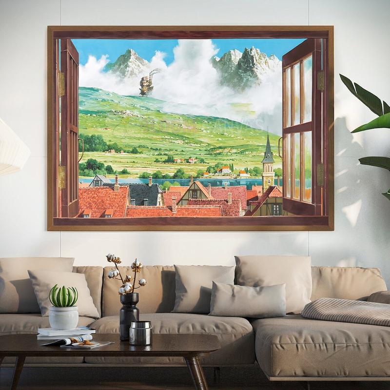 Howl's Moving Castle Poster, Hayao Studio, Castle Poster, How Castle Moving Window Picture, Anime Wall Art Decor Room