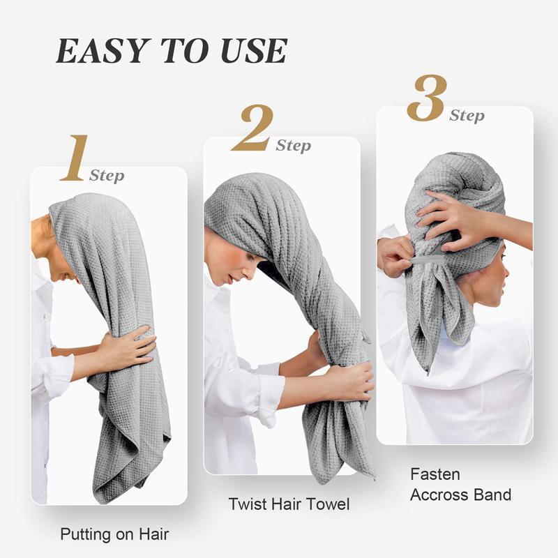 Women's Microfiber Hair Towel, 1 Count Anti-frizz & Quick-drying Towel with Elastic Band, Soft Hair Towel for Bathroom Shower